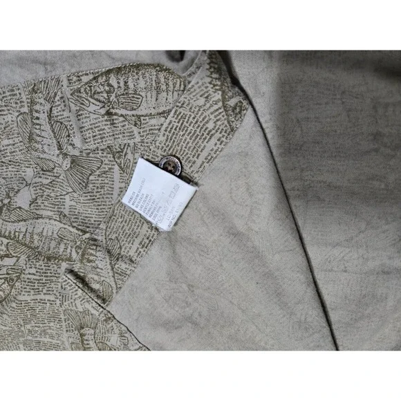 Woolrich Mens 2XL Khaki Newspaper Bass Fish Print Short Sleeve Button Down Shirt - Picture 7 of 11